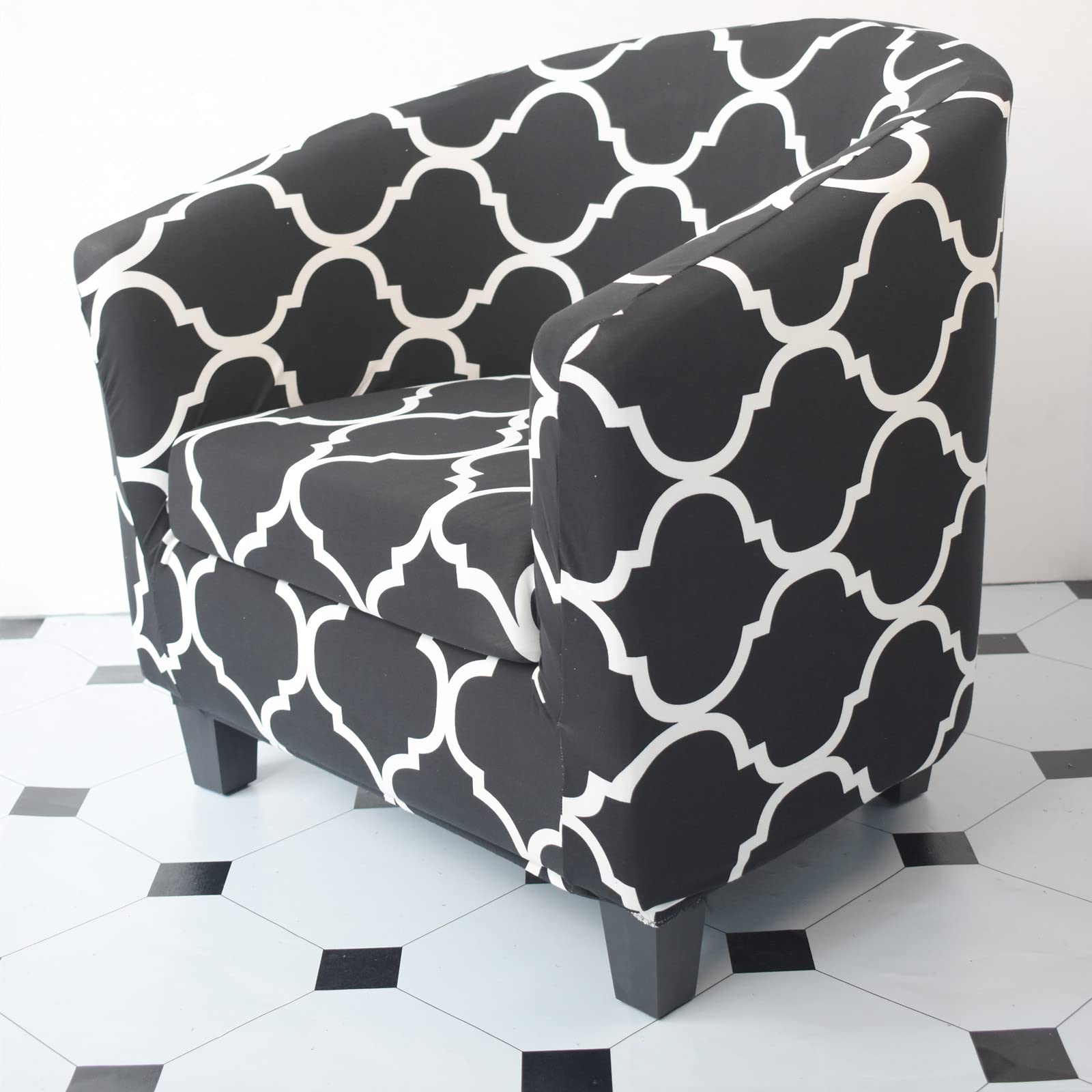 2-Piece Stretch Slipcover Set for Club Chairs & Barrel Swivel Chairs - Printed Furniture Protector Covers for Living Room, Office, or Dining Room - Easy Fit Armchair Covers (Style 04)