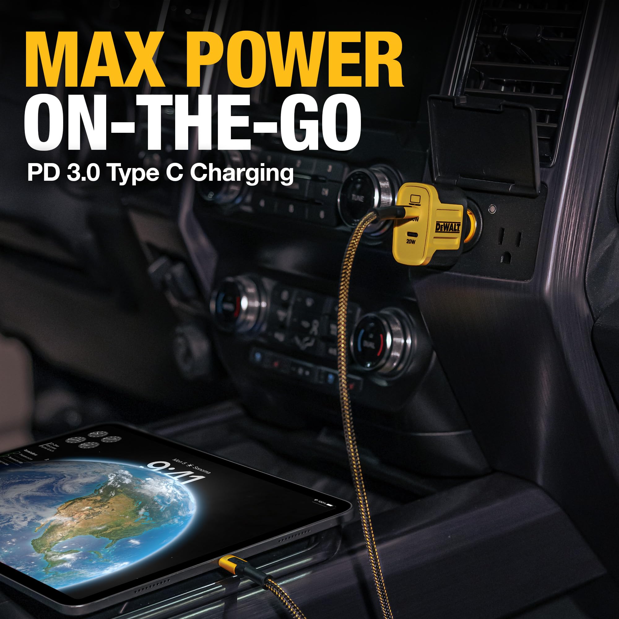 DEWALT 120W USB C Car Charger, Dual Port PD 3.0 Fast Charger with PPS for iPhone 16/15/14/13/12, Galaxy S22/S21/S20, iPad - Perfect for Road Trips & Long Commutes