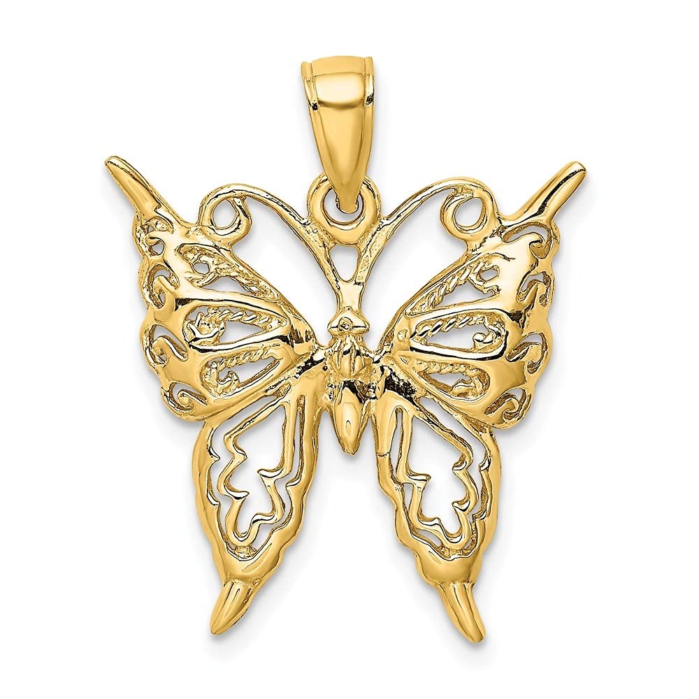 14K Yellow Gold Butterfly Charm Pendant Necklace for Women - Elegant Cut-Out Design, Fine Jewelry Gift for Her - Perfect for Valentine's Day, Anniversary & Special Occasions