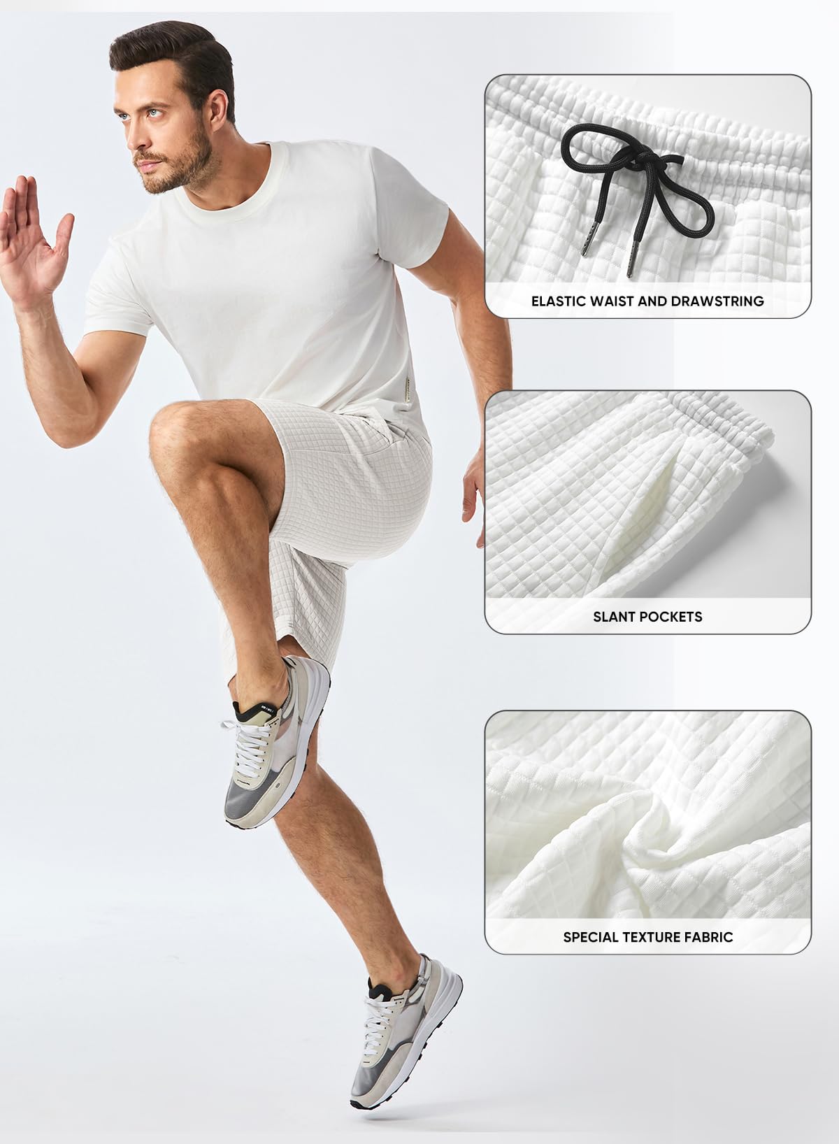 JMIERR Men's Workout Shorts - 7 Inch Inseam Stretch Gym Running Shorts with Elastic Waist & Pockets - Breathable Waffle Fabric for Casual Wear, Training & Outdoor Activities