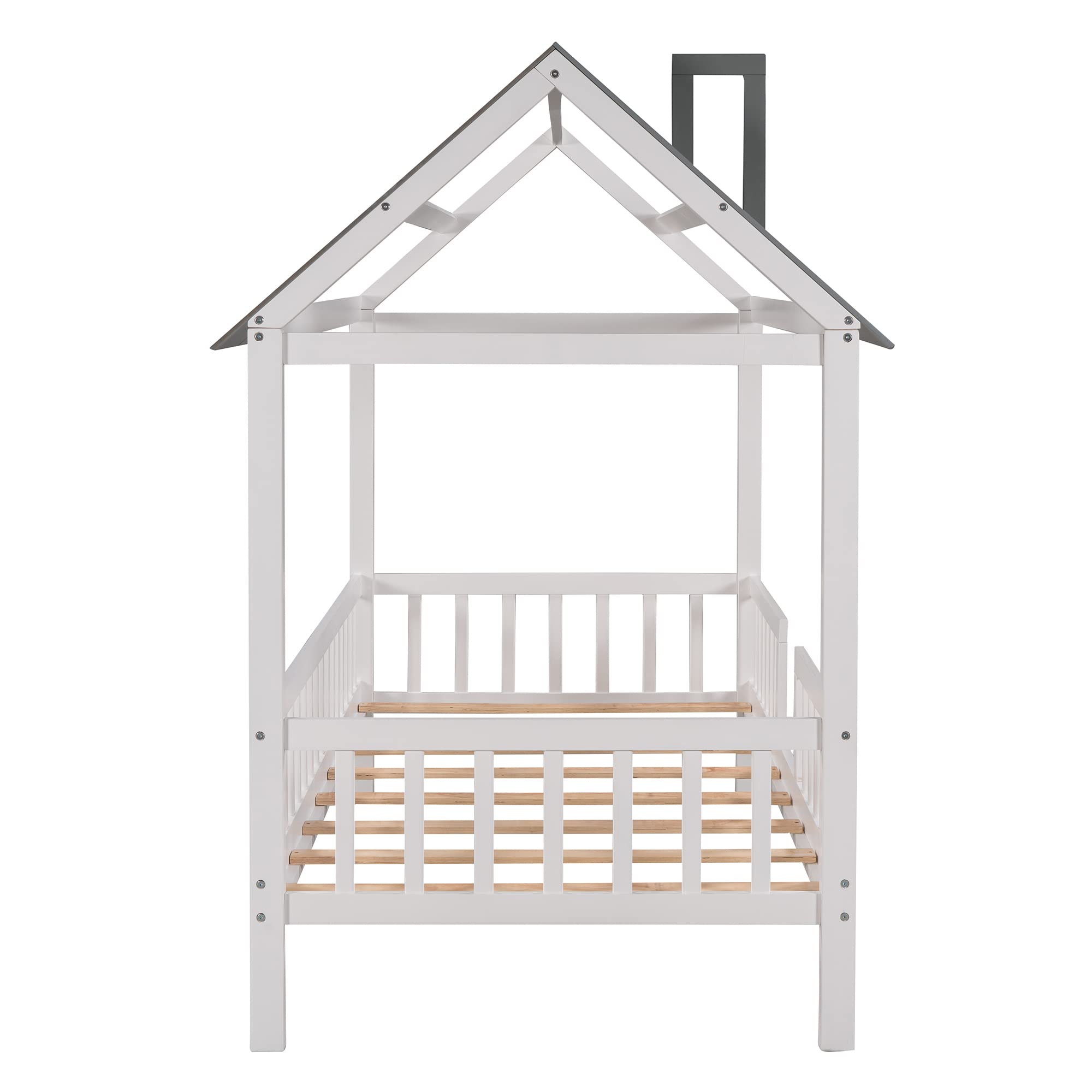 SOFTSEA Twin Low Loft Bed - Solid Wood Loft House Bed Frame with Safety Fence & Low Profile Platform Design | Perfect for Kids Rooms, Small Spaces & Modern Bedroom Decor
