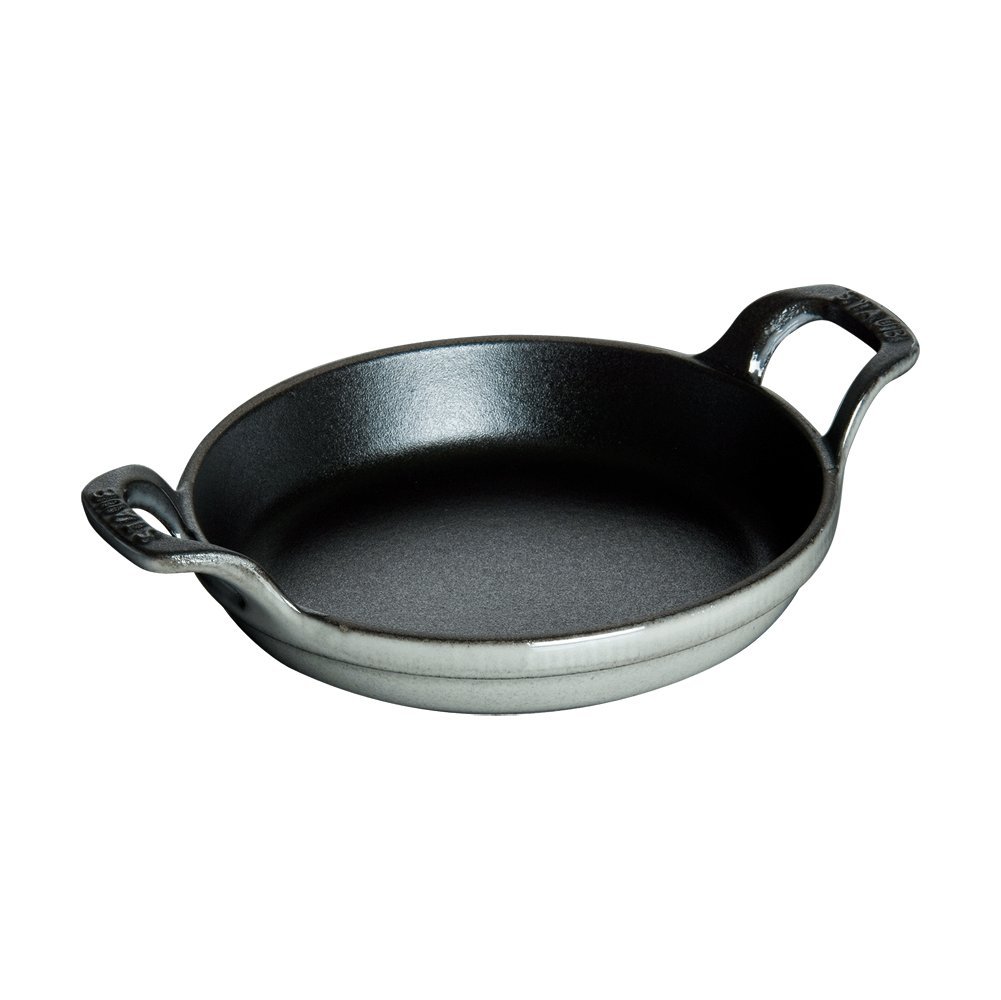 Staub 6-inch Round Cast Iron Gratin Baking Dish - Graphite Grey, French Made, Perfect for Casseroles, Mac & Cheese, and Individual Desserts
