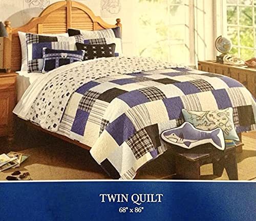 1 PC Reversible Twin Quilt Set - Pirate & Plaid Design for Boys' Bedroom Decor | Soft Comforter for Kids' Beds, Dorm Rooms & Sleepovers