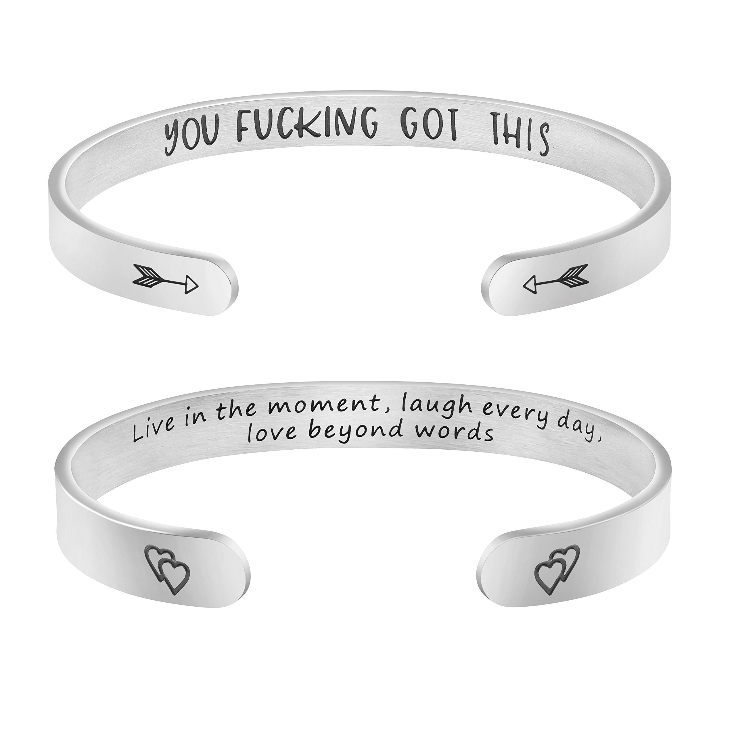 Joycuff Inspirational Bracelets for Women - Personalized Engraved Mantra Cuff Bangle Jewelry Gift for Mom, Wife, Daughter - Birthday, Anniversary, Graduation Present - Perfect for Daily Wear, Special Occasions & Motivational Gifting