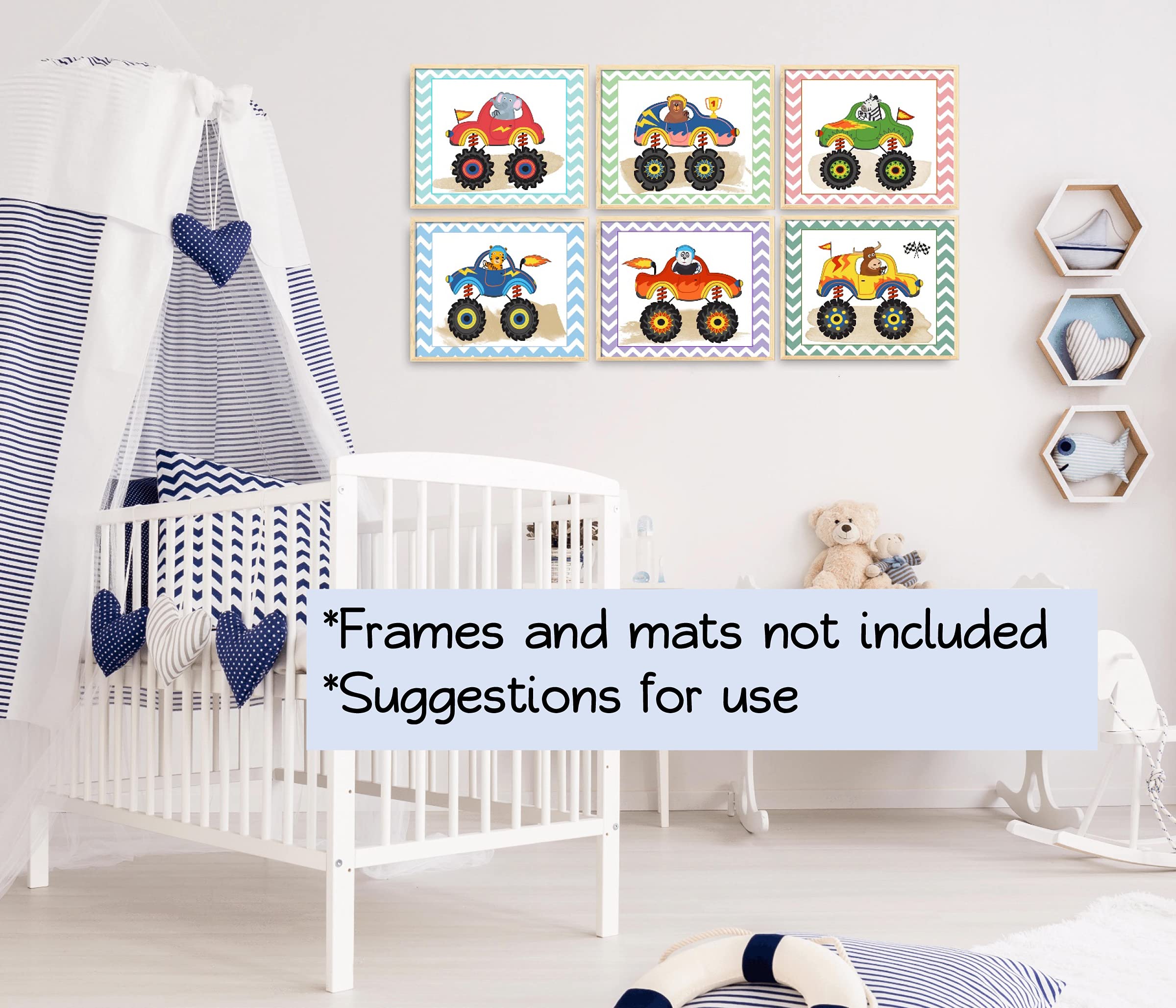 Monster Trucks Wall Art Prints for Boys Room Decor - Set of 6 Unframed 8x10 Posters - Perfect for Kids Bedroom, Playroom & Nursery Wall Decoration