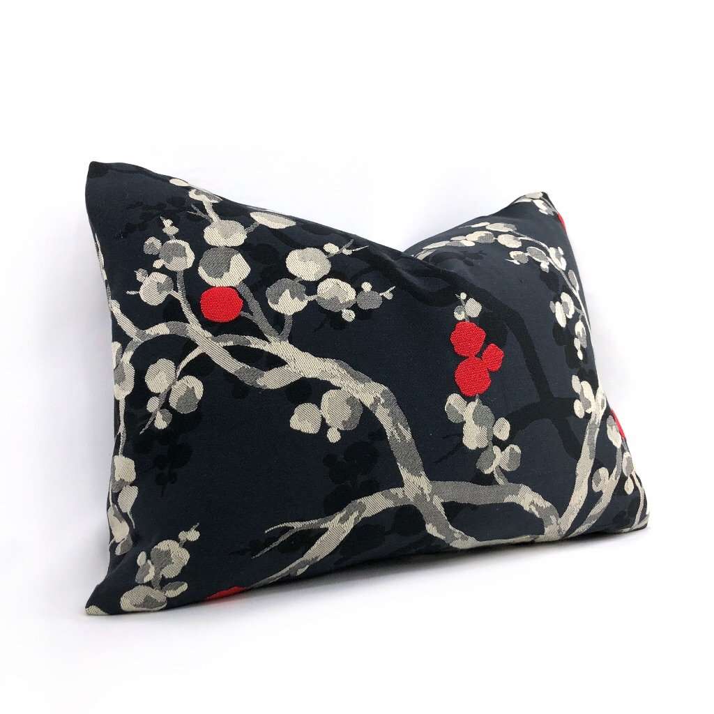 Robert Allen Masami Onyx Cherry Blossom Floral Designer Pillow Cover - Luxury Decorative Throw Pillow Case for Sofa, Bedroom & Living Room Decor