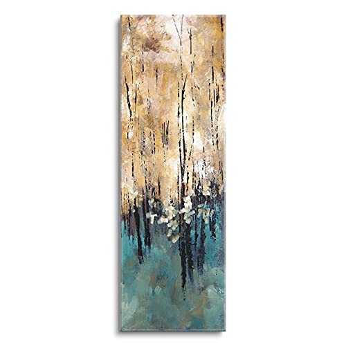 SOULFINE Nature's Abundance II Frameless Tempered Glass Wall Art - 12x36 Inches Modern Home Decor for Living Room, Bedroom & Office - Shatterproof Glass Painting for Contemporary Interior Design