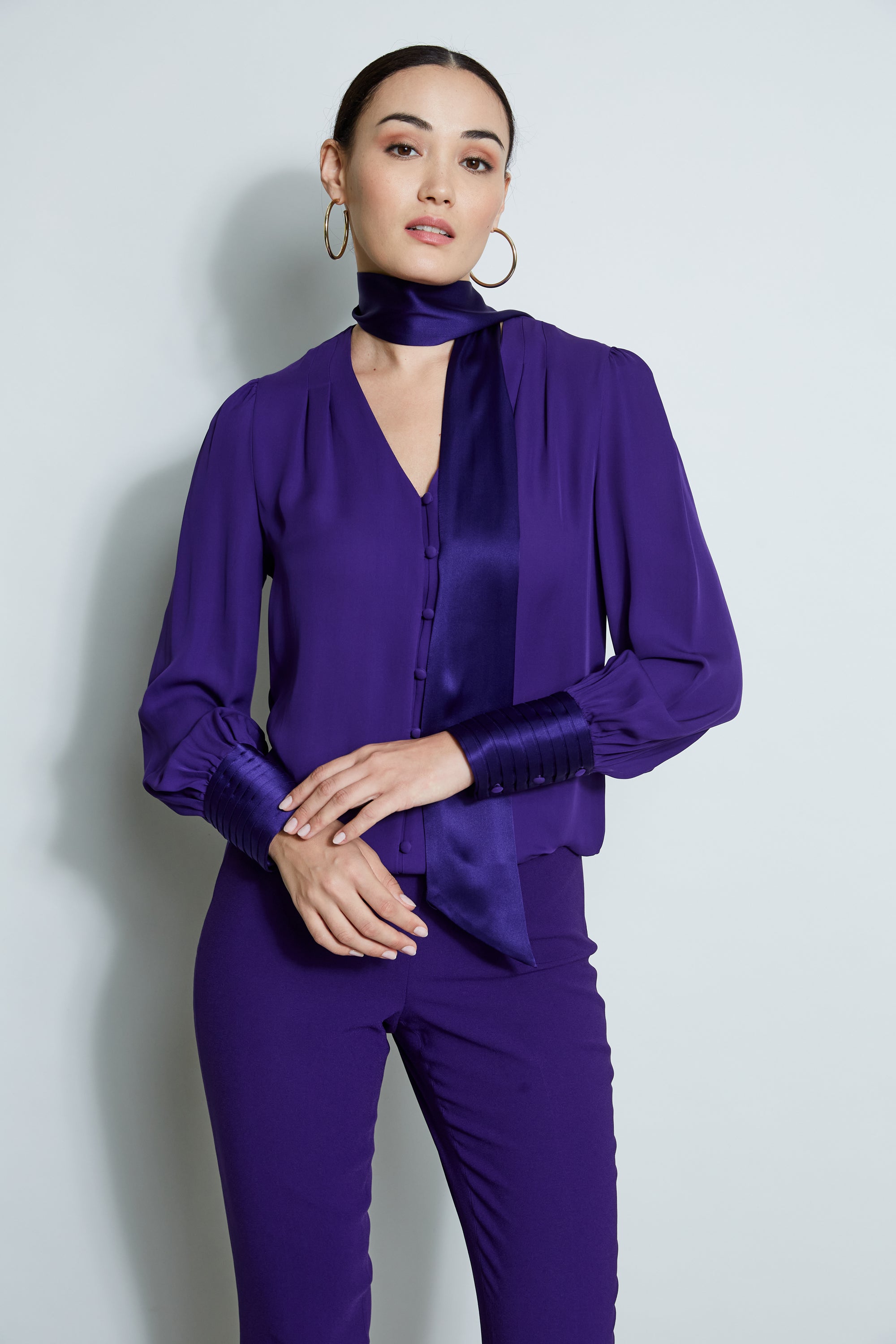 Women's Satin Tie-Front Blouse Shirt - Elegant Long Sleeve Tops for Work, Party & Date Night Outfits