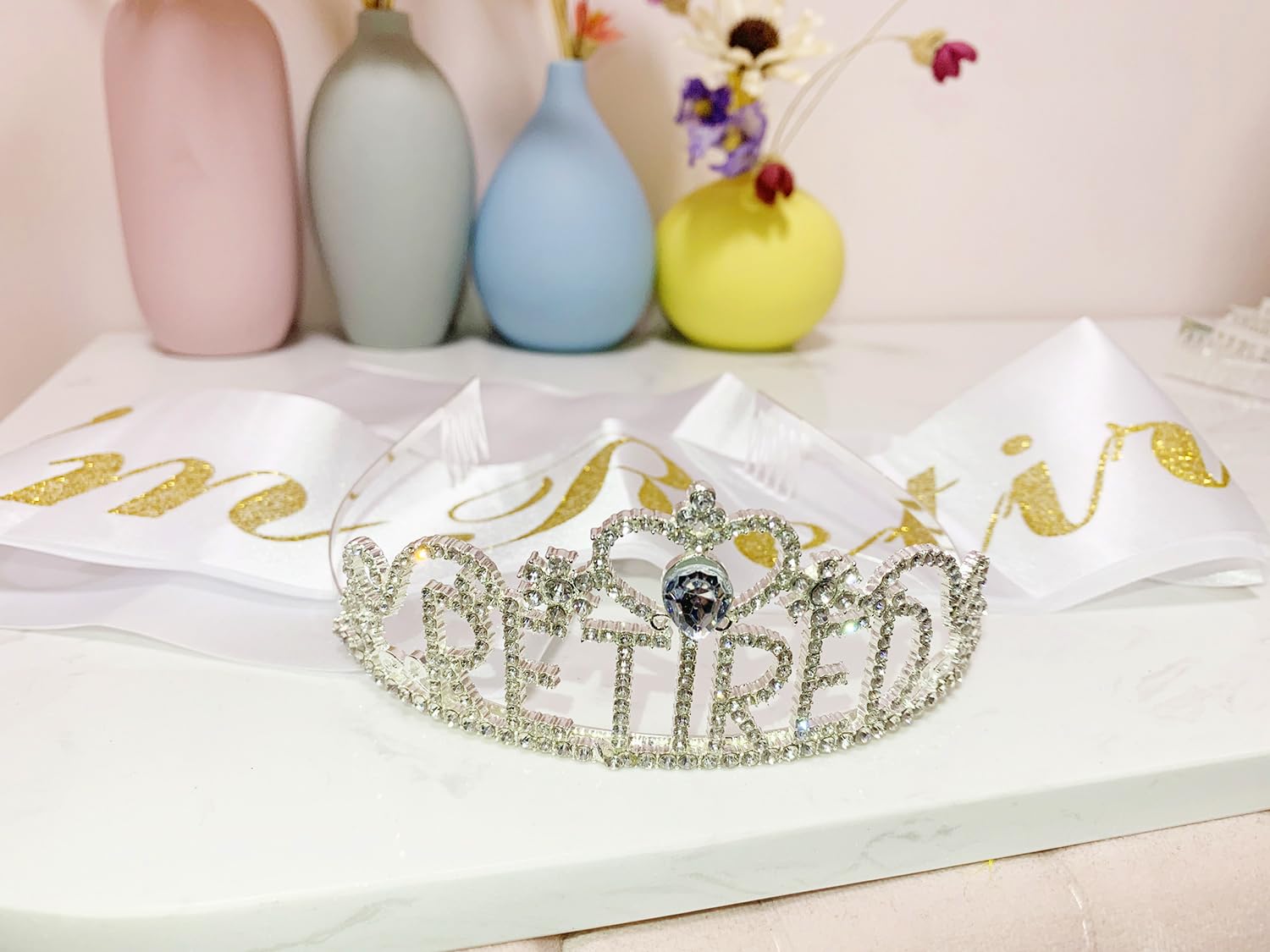 Retirement Party Decorations Set - Silver Tiara Crown & Sash for Women | Retirement Gifts & Favors | Perfect for Retirement Celebrations, Office Parties & Milestone Events