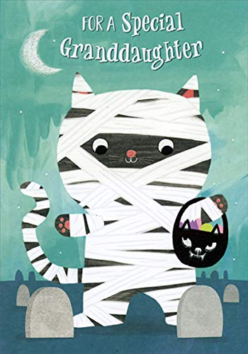 Designer Greetings Cute Kitten Mummy Halloween Card with Candy Bucket - Perfect for Granddaughter, Kids & Family | Halloween Party Invitations, Trick-or-Treat Gifts & Spooky Celebrations