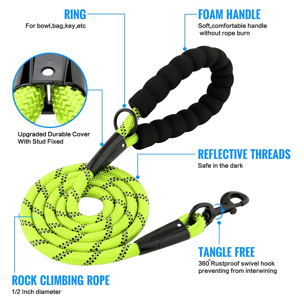 Plutus Pet Heavy Duty Rope Dog Leash with Comfortable Padded Handle - Reflective 4/5/6 FT Strong Leash for Small, Medium & Large Dogs (1/2