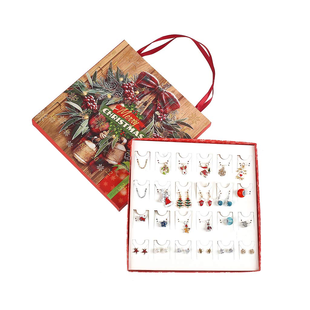 LIANXUE Christmas Earrings Set - Dangle Hook Drop Earrings & Necklace Jewelry for Women - Advent Calendar Countdown Gift for Girls - Perfect for Holiday Parties & Festive Celebrations