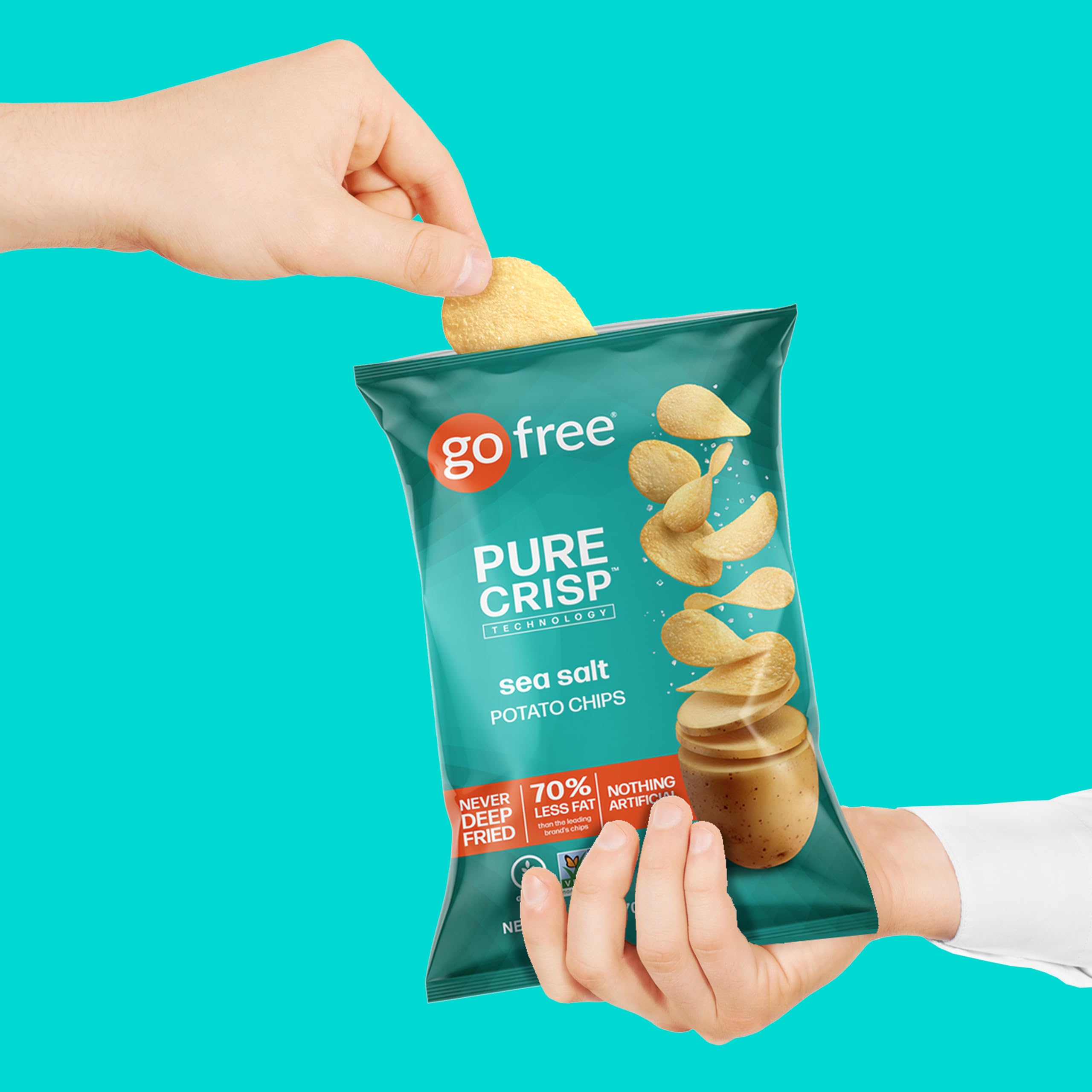 GO FREE Healthy Potato Chips - Low Fat, Gluten Free Vegan Snacks Made with Real Potatoes - Sea Salt Flavor - 6 oz Bags (6-Pack) - Perfect for School Lunches, Office Snacks & Road Trips
