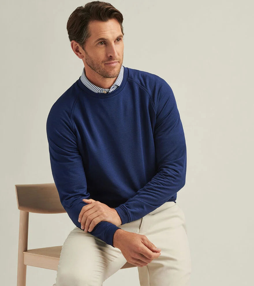 Peter Millar Men's Beaumont Performance Crew Sweater - Navy Blue Pullover for Golf, Office & Casual Wear | Premium Merino Wool Blend for All-Season Comfort