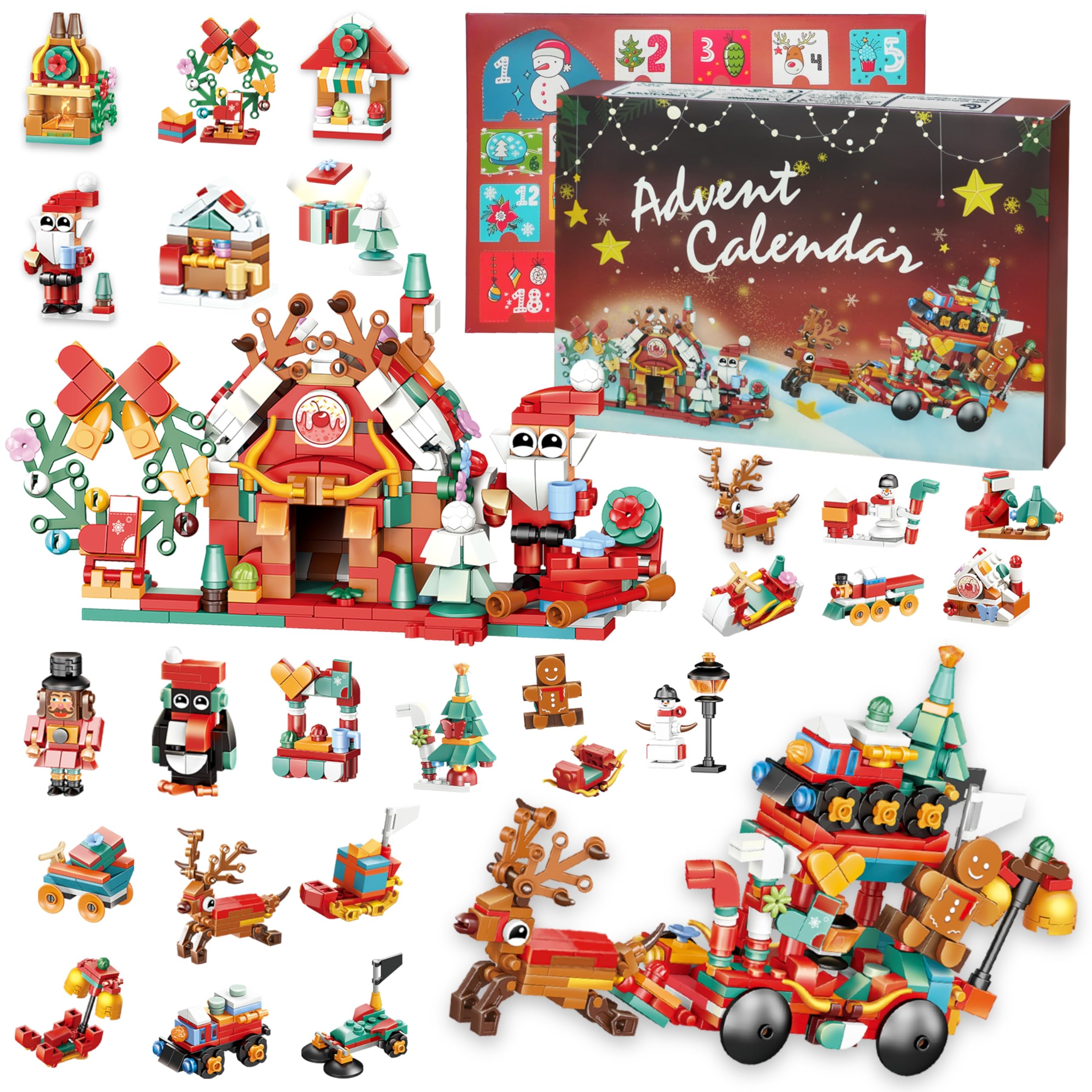 2024 Christmas Advent Calendar Building Blocks Set - 24 Days Countdown Toy with Santa Claus, Dessert House & Elk Sled - 12-in-1 STEM Educational Gift for Boys & Girls | Perfect for Holiday Countdown, Classroom Activities & Family Christmas Traditions