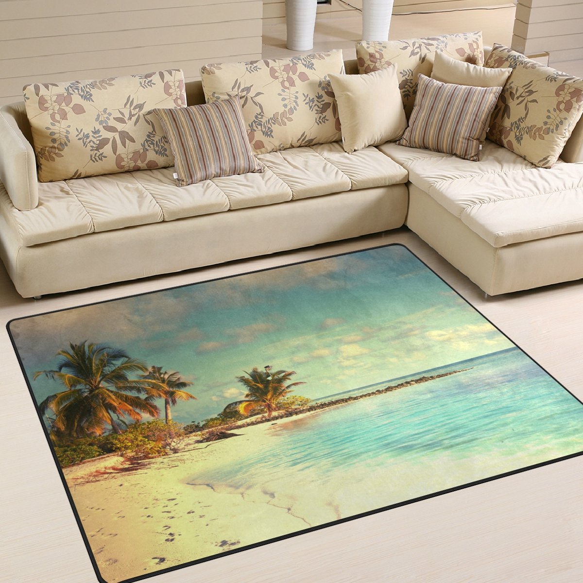 ALAZA Maldives Beach Ocean Palm Tree Area Rug - 5'3
