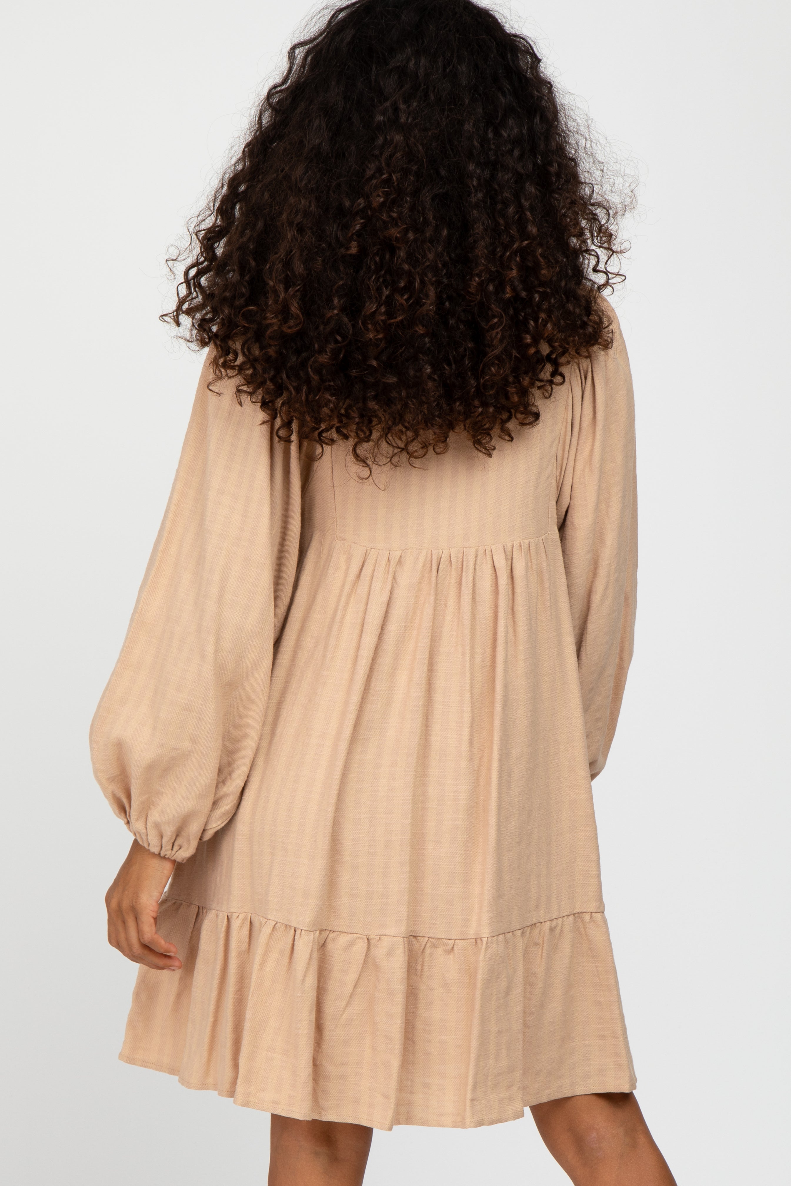 Beige Linen Button Front Ruffle Hem Dress for Women - Summer Casual Boho Chic Midi Dress for Beach, Vacation & Date Night