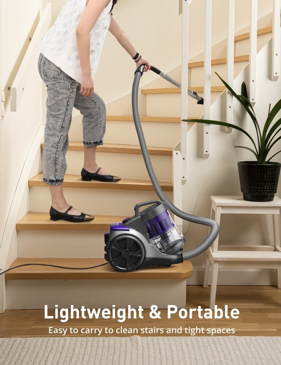 Aspiron Bagless Canister Vacuum Cleaner CA033 - Powerful Suction for Hardwood Floors, Carpets & Pet Hair | Ideal for Home Cleaning & Pet Owners