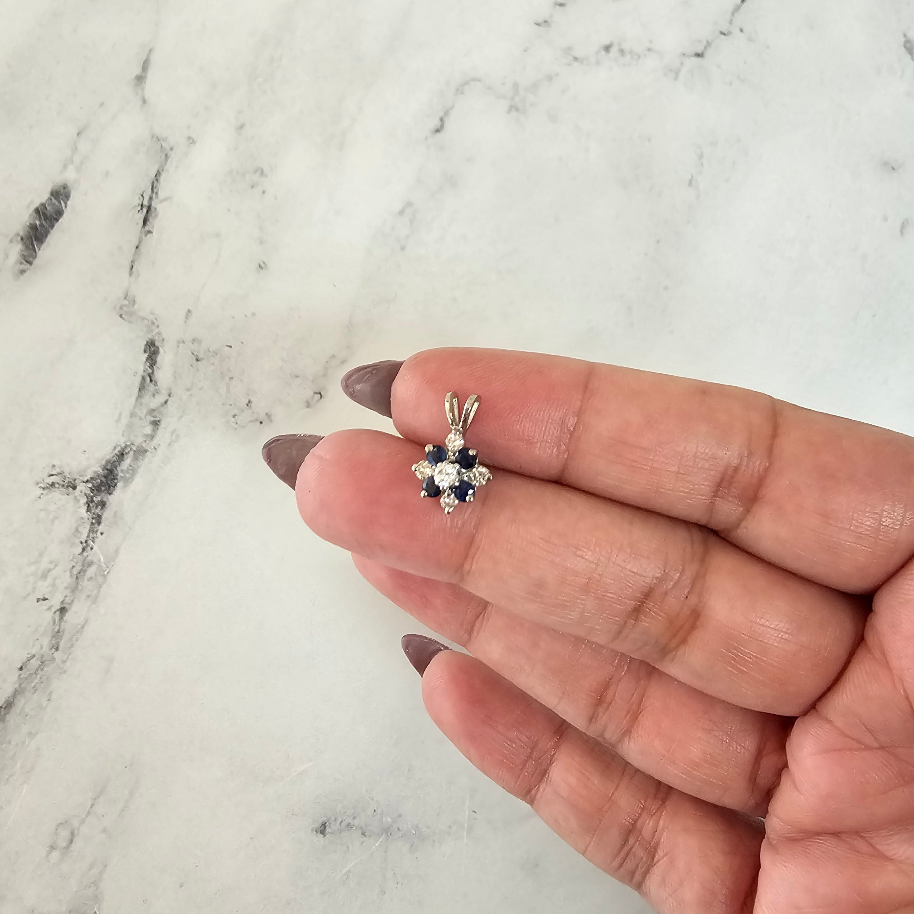 14k White Gold Sapphire Diamond Flower Necklace - Elegant Jewelry for Women, Perfect for Weddings, Anniversaries & Special Occasions