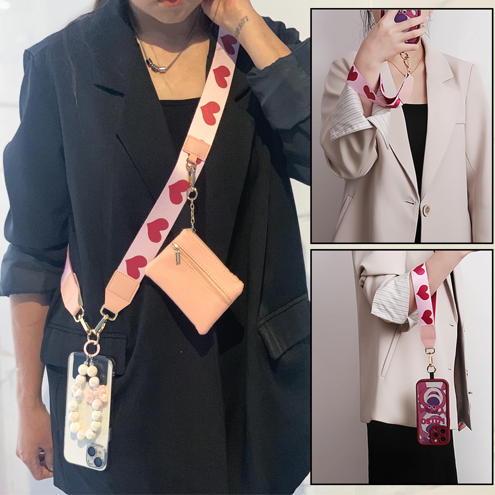 Adjustable Crossbody Phone Strap with Zippered Pouch & Clip - Hands-Free Wallet Strap for iPhone, Samsung & Smartphones - Perfect for Travel, Shopping & Outdoor Activities