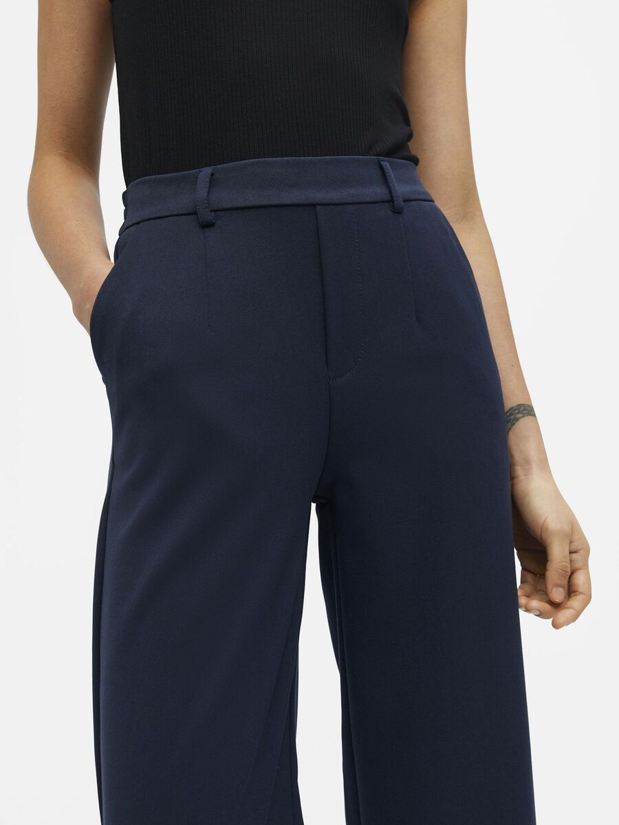 Lissey Women's High Waisted Wide Leg Pants - Navy Blue Casual Lounge Pants for Work, Travel & Everyday Comfort