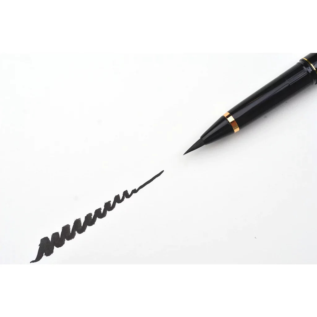 Premium Kuretake Brush Pen with Gold & Black Leather Design - Includes 3 Ink Refills - Perfect for Calligraphy, Drawing, and Art Projects