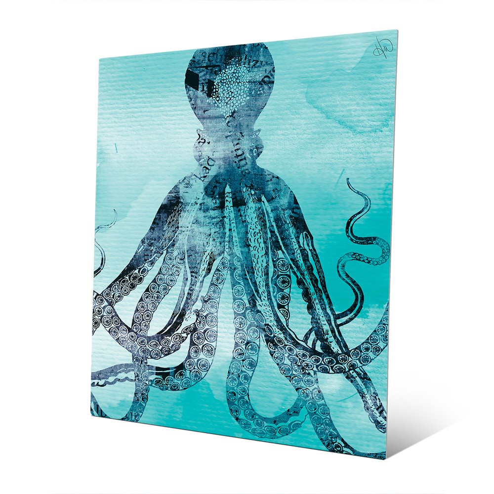 Distressed Vintage Octopus Line Drawing Watercolor Wall Art Print on Metal - Octo Dave Home Decor for Living Room, Bedroom & Office - Unique Sea Creature Artwork for Coastal & Nautical Theme Interiors