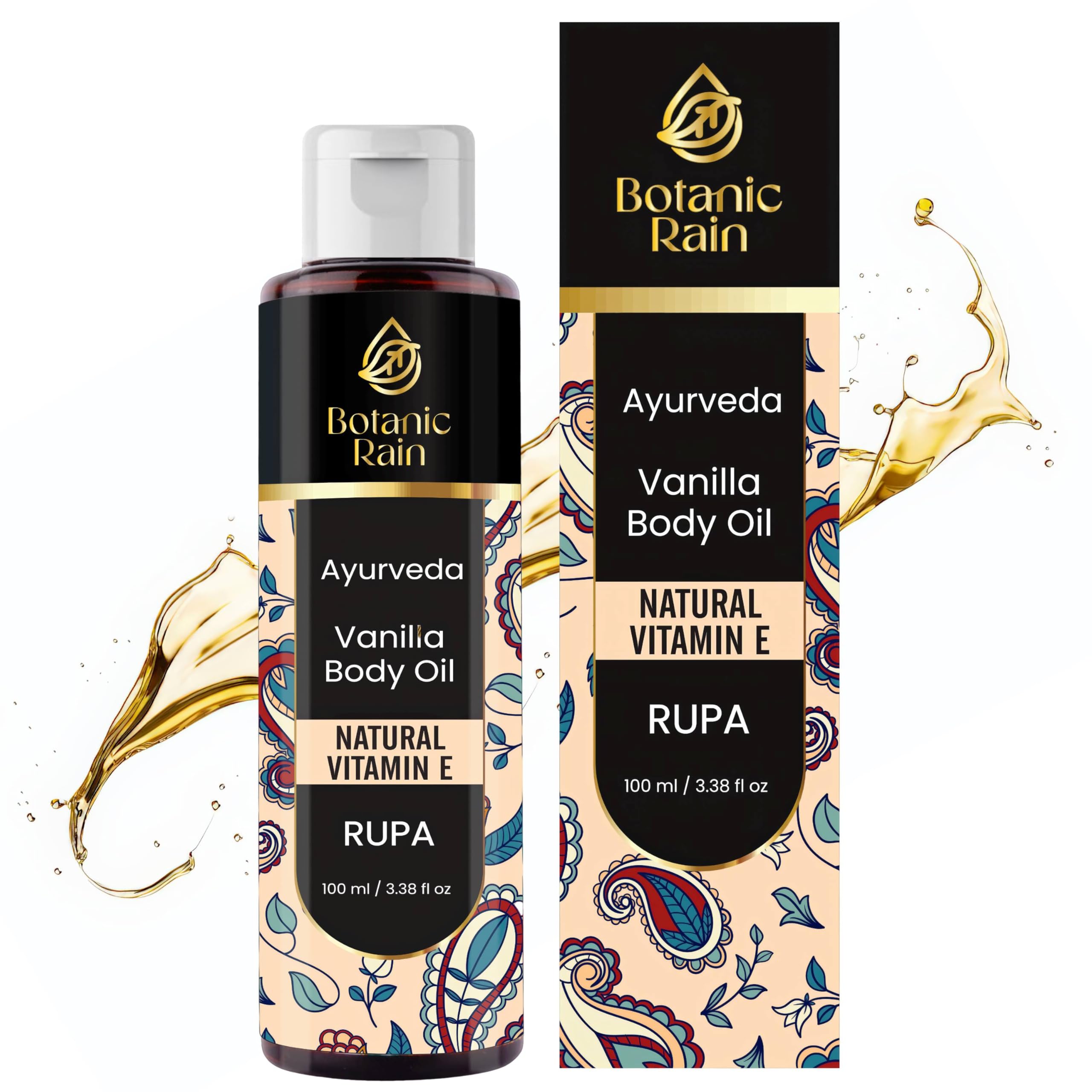 Organic Ayurveda Vanilla Body Oil with Vitamin E - Moisturizing & Hydrating Skin Care for Women, Post-Shower Treatment for Dry & Crepey Skin - 3.38 Fl Oz | Perfect for Daily Hydration & Spa-Like Relaxation