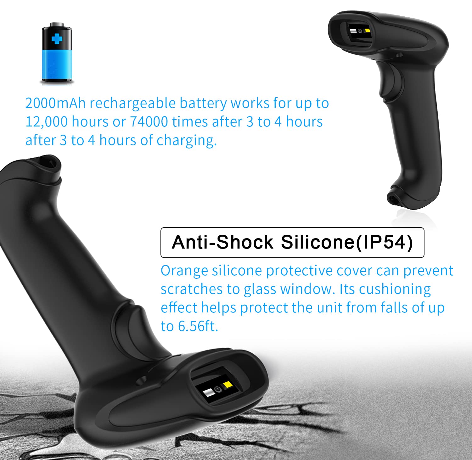 Symcode Wireless Barcode Scanner with Stand - 2-in-1 (2.4GHz Wireless + USB 2.0 Wired) Rechargeable Cordless 1D Barcode Reader for Retail, Warehouse & Inventory Management