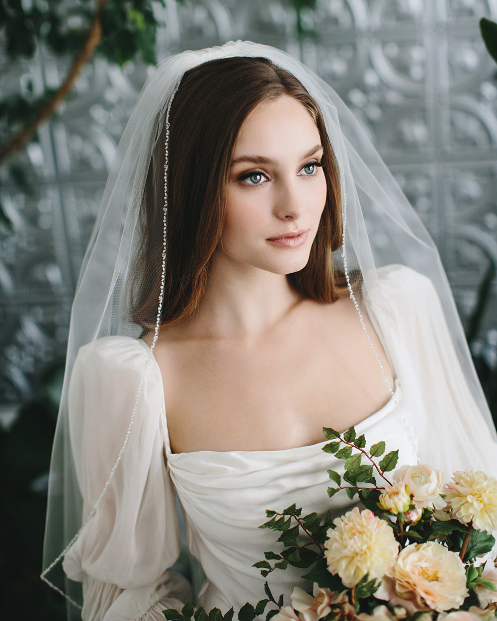 Elegant Beaded Wedding Veil - Sheer & Lightweight Bridal Accessory for Boho, Beach & Garden Weddings