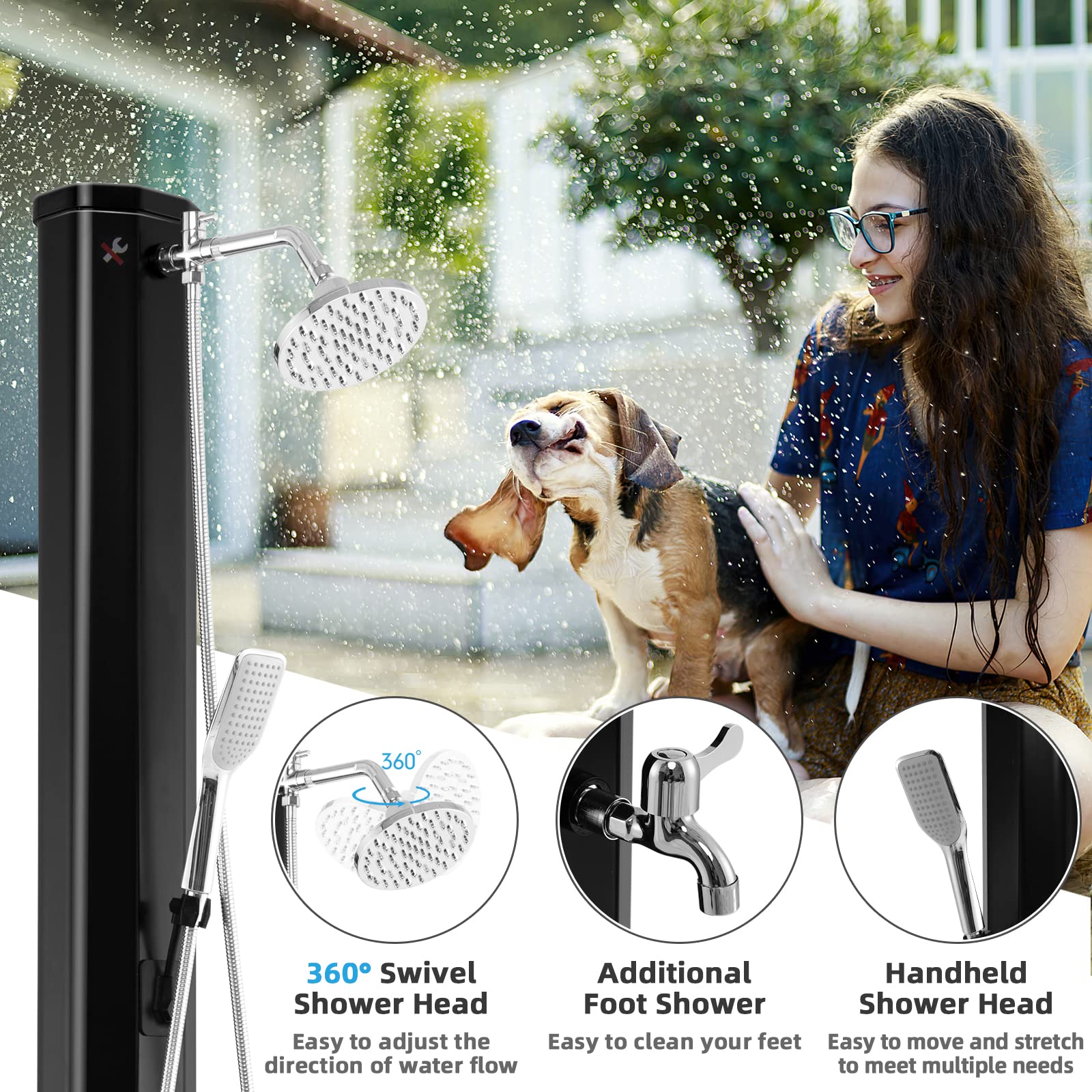 Giantex 7.2 FT Outdoor Solar Shower with Temperature Control - 9.3 Gallon Portable Camping Shower with Adjustable Pressure & Foot Tap - Perfect for Backyard, Pool, Beach, RV, and Outdoor Adventures