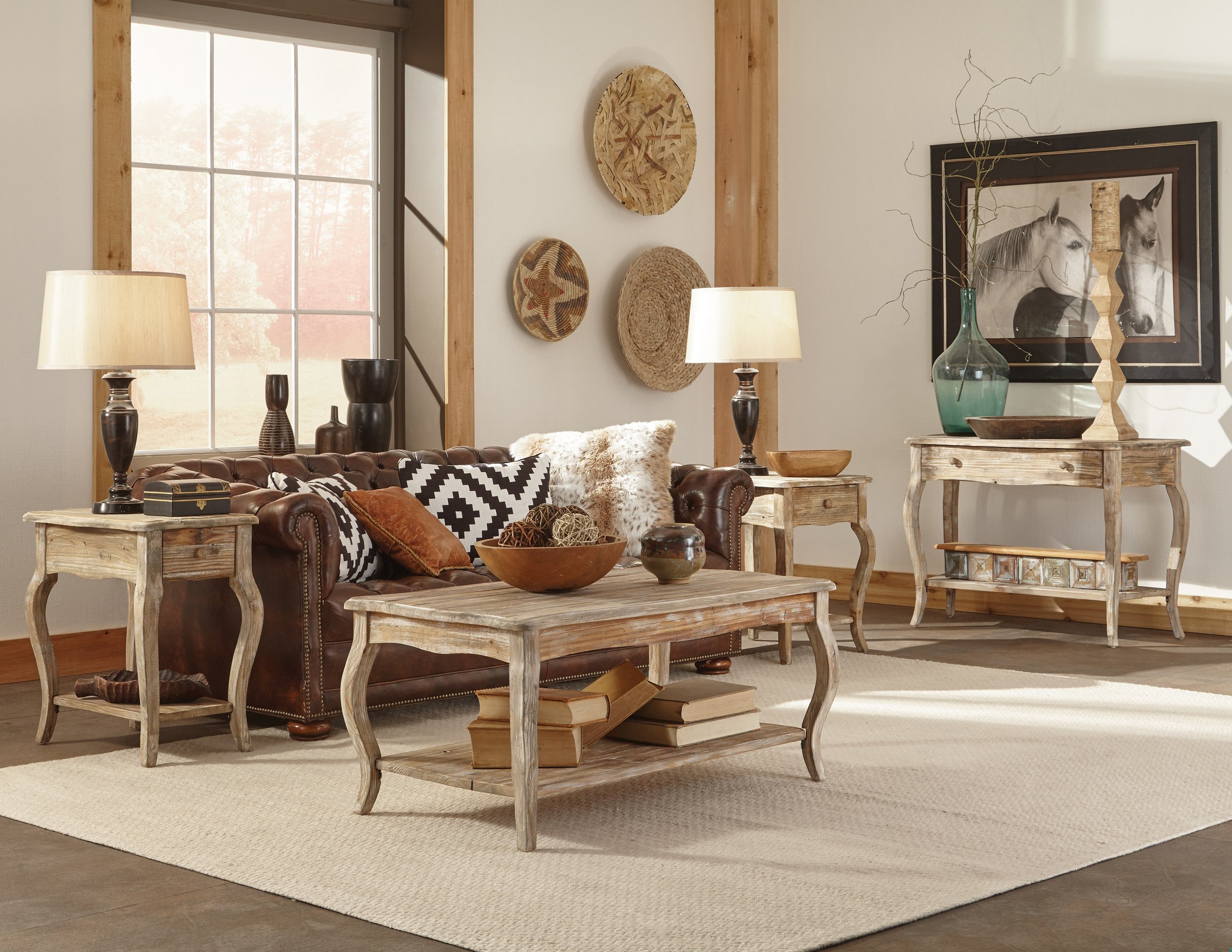 Alaterre Rustic Side Table with Drawer & Shelf - Curved Legs, Scalloped Edges - 15