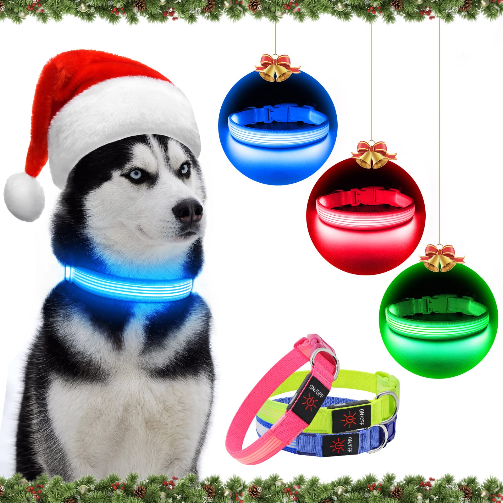 YFbrite USB Rechargeable LED Dog Collar - Super Bright Adjustable Glowing Collar for Night Walking, Safety & Visibility | Blue Medium Size | Perfect for Evening Walks, Jogging & Outdoor Adventures