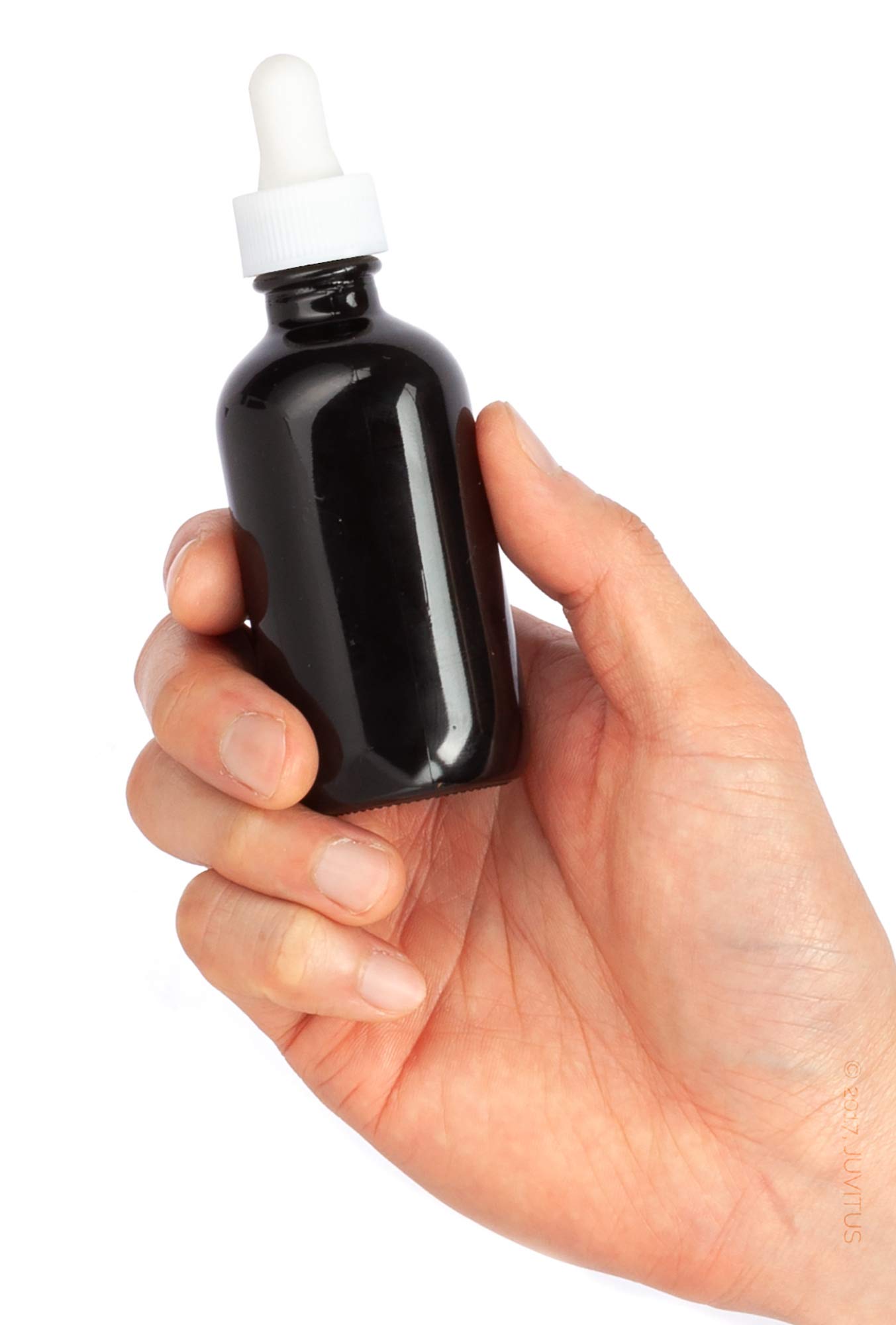 JUVITUS 2 oz Black Glass Luxury Boston Round Bottles with White Dropper & Funnel (6 Pack) - Essential Oil Bottles, DIY Skincare Containers, Travel-Sized Toiletry Storage