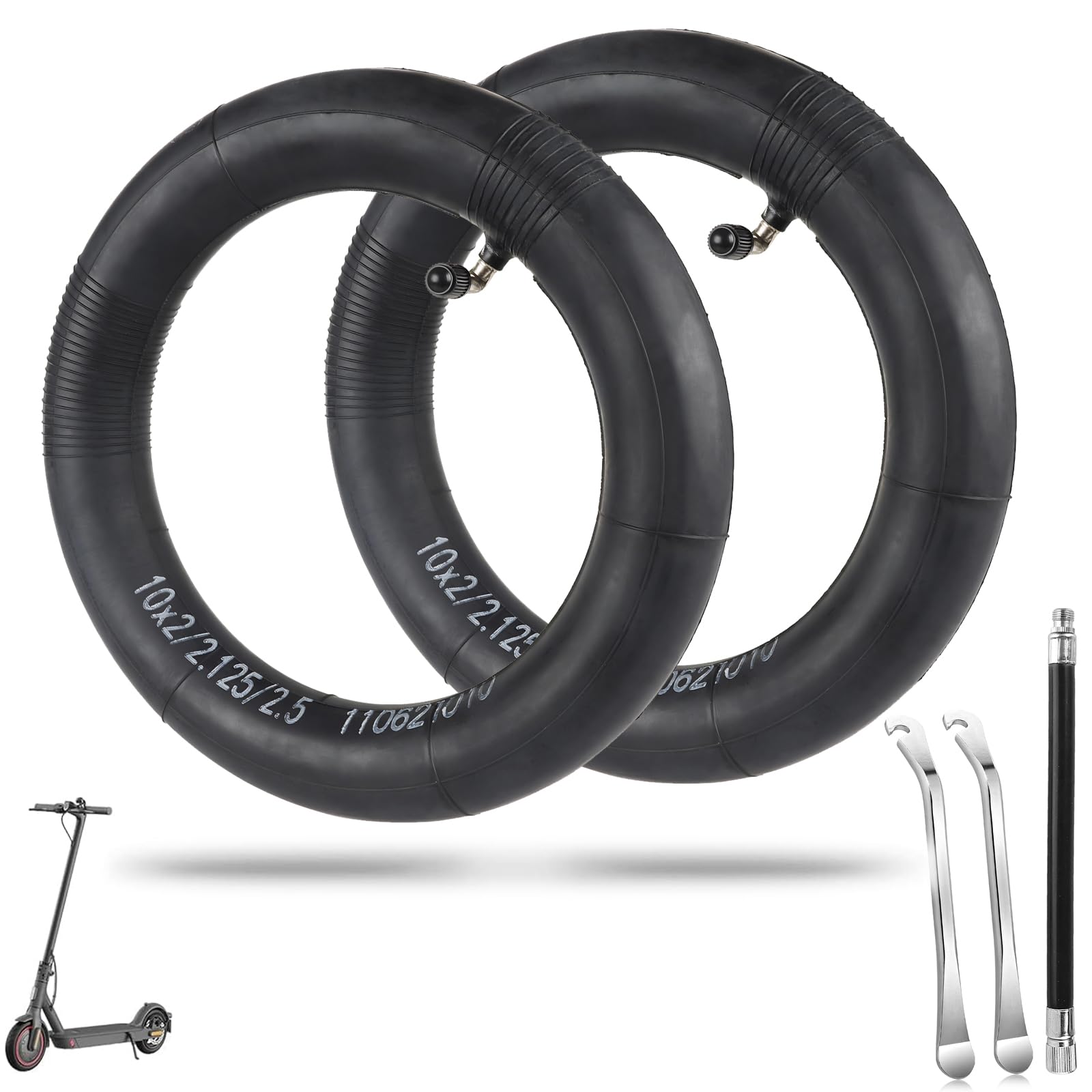 10x2.125 Electric Scooter Inner Tubes (2-Pack) - Heavy Duty Thick Replacement Tubes for 10x1.95 10x2.0 10x2.125 10x2.5 Tires - Perfect for Kids Bikes, E-Scooters & Commuting
