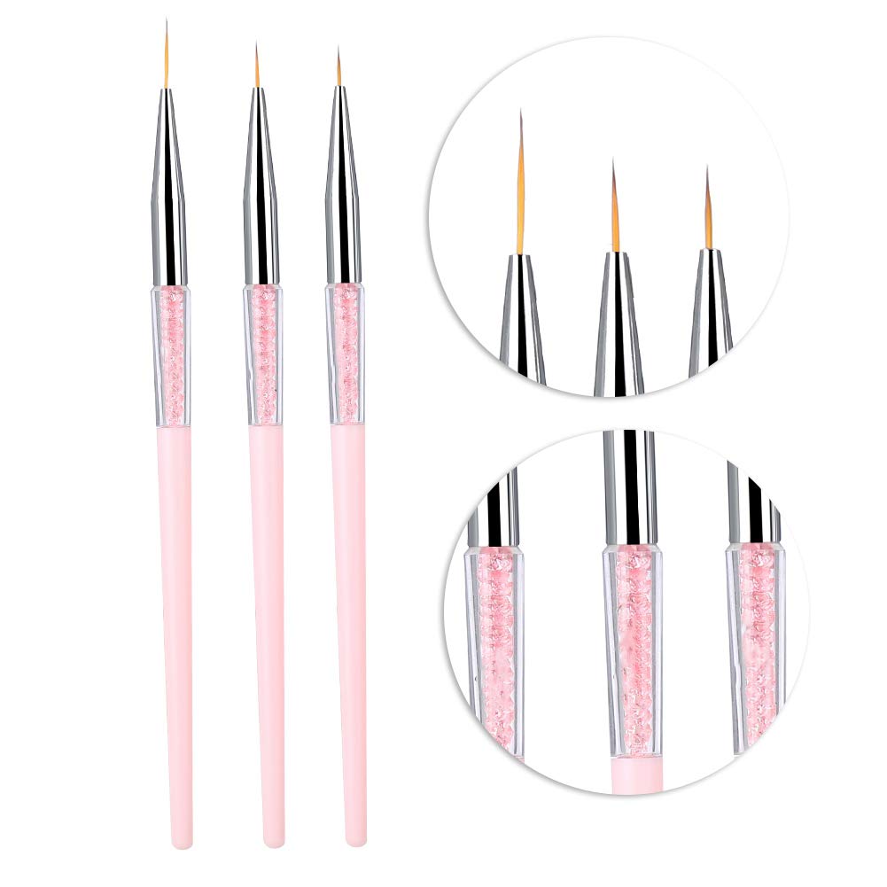 Professional UV Gel Nail Art Pen Set - 3Pcs Nail Liner Brush & Dotting Tool for Gel Polish Painting, Rhinestone Application | Perfect for Salon, Home Manicure & DIY Nail Designs [Pink]