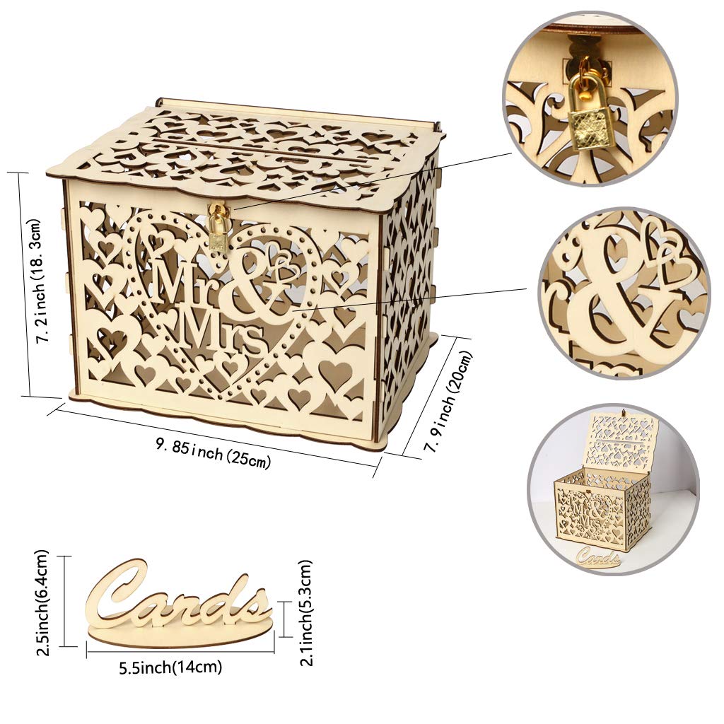 ELEOPTION Rustic Wooden Wedding Card Box with Lock & Sign - DIY Hollow Money Gift Holder for Reception, Anniversary, Baby Shower, Graduation Party Decor (Perfect for Birthday Celebrations & Special Events)