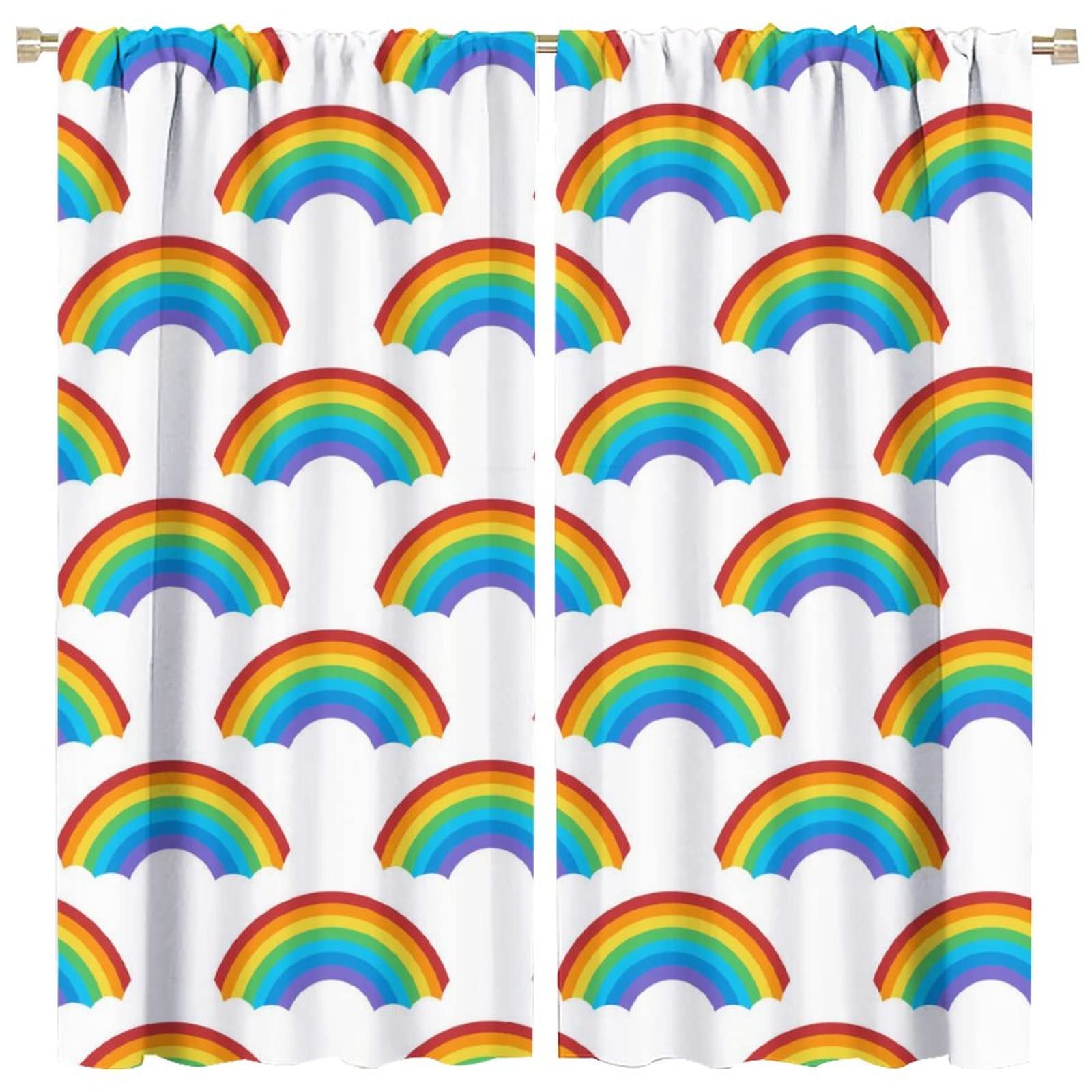 Rainbow Kids Curtains - Seamless Rainbow Pattern Window Treatments for Bedroom, Living Room & Kitchen - 2 Panel Set 84x84 Inches - Perfect for Nursery, Playroom & Cafe Decor
