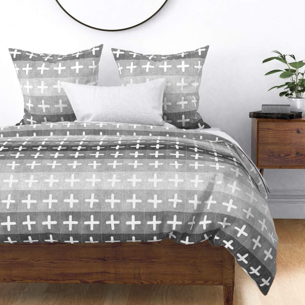 Spoonflower Cotton Sateen Duvet Cover King/California King - Farmhouse Quilt Swiss Cross Patchwork Geometric Boho Rustic Design | Gender Neutral Nursery & Bedroom Decor | Perfect for Cozy Farmhouse, Bohemian or Rustic Style Bedrooms