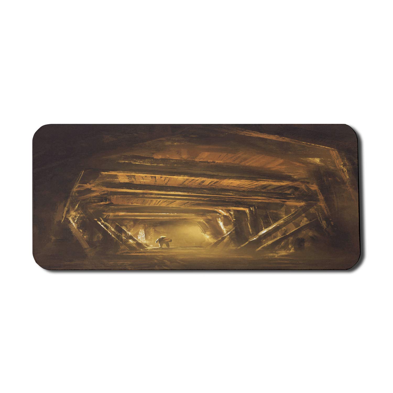 Ambesonne Cartoon Computer Mouse Pad - Vintage Abandoned Mine Explorer Mystic Adventure Art Print, Non-Slip Rubber Base, Extra Large 35