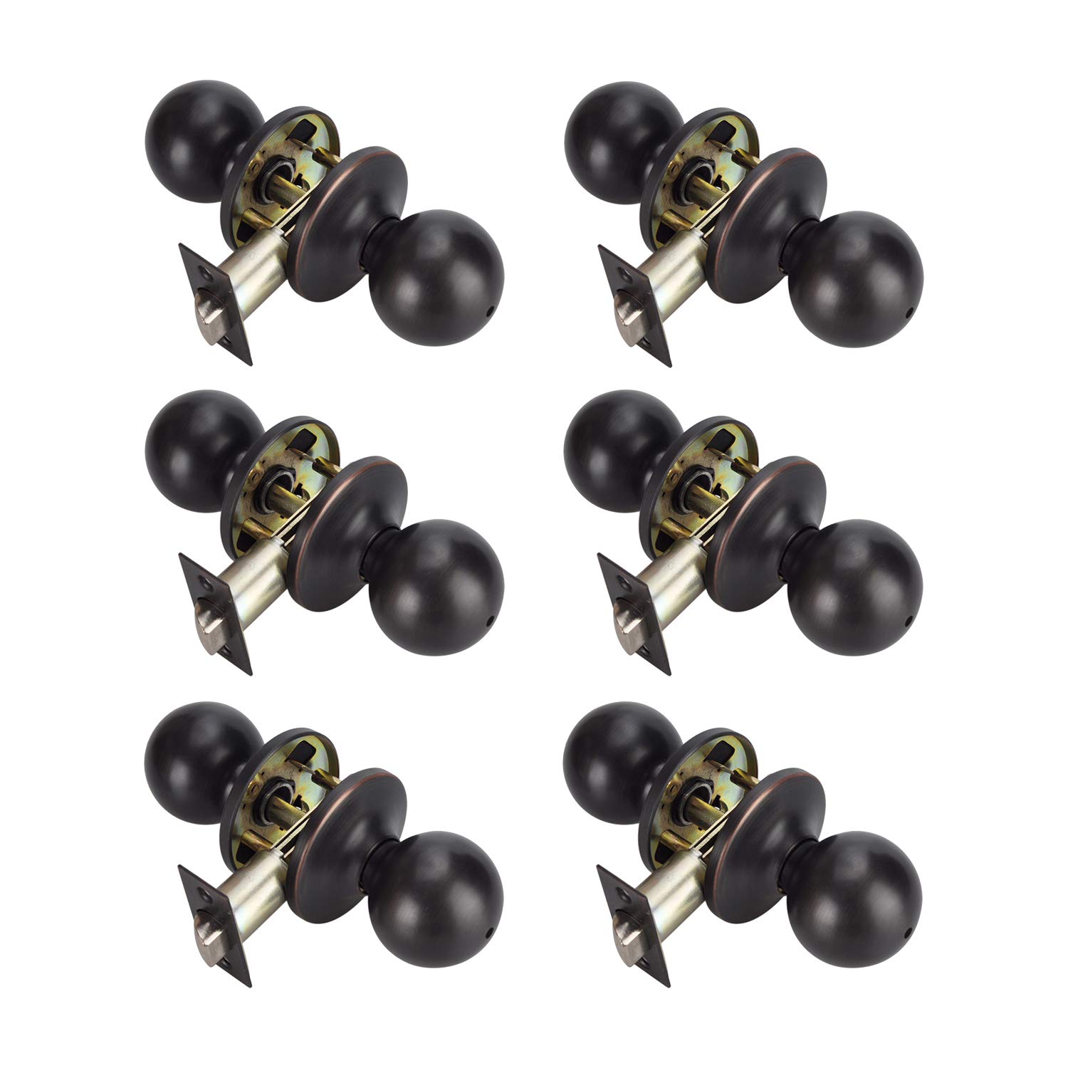 NEWBANG (6-Pack) Aged Bronze Round Door Knob Set - Privacy Bedroom & Bathroom Door Lock Handles for Interior Doors | Perfect for Homes, Apartments, and Offices (5763-ORB-BK-6P)