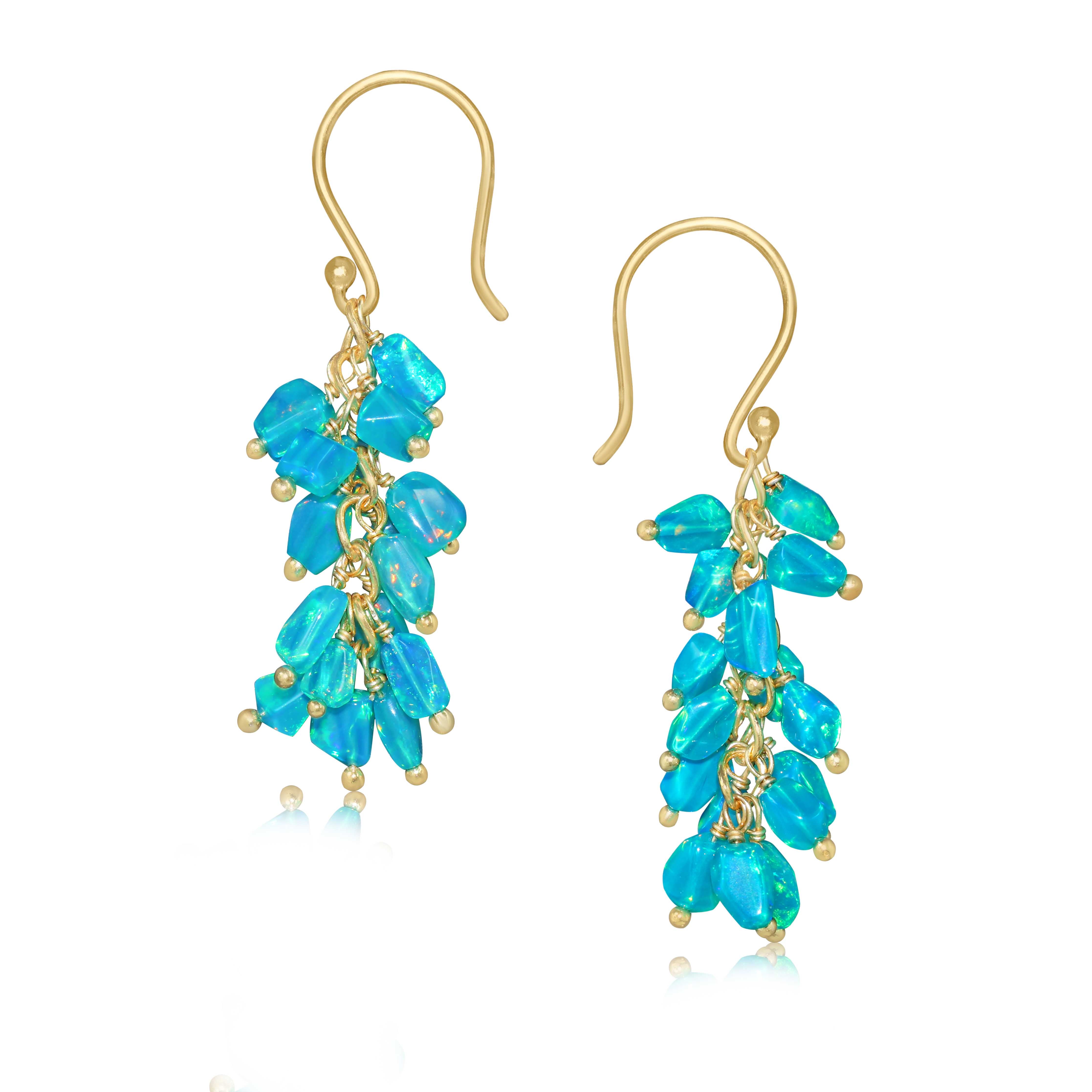 Natural Paraiba Opal Tumble Beaded Cluster Earrings - Handmade Boho Jewelry for Women - Perfect for Weddings, Parties & Everyday Wear