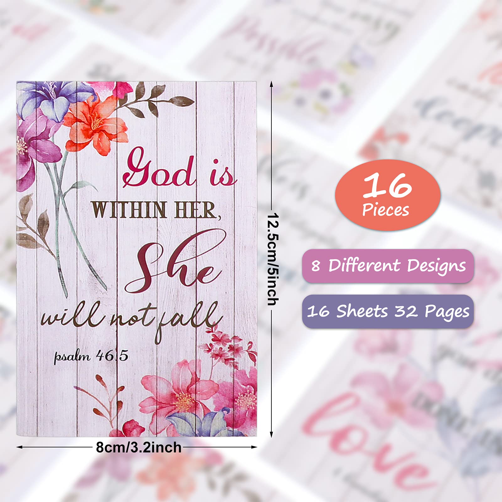 Floral Prayer Journal for Women - Inspirational Bible Verse Notebook with Rustic Flower Design, Pocket Notepad with Scripture Quotes - Perfect for Daily Devotion, Bible Study, School & Office Use - 4.9 x 3.1 Inch (Set of 16)