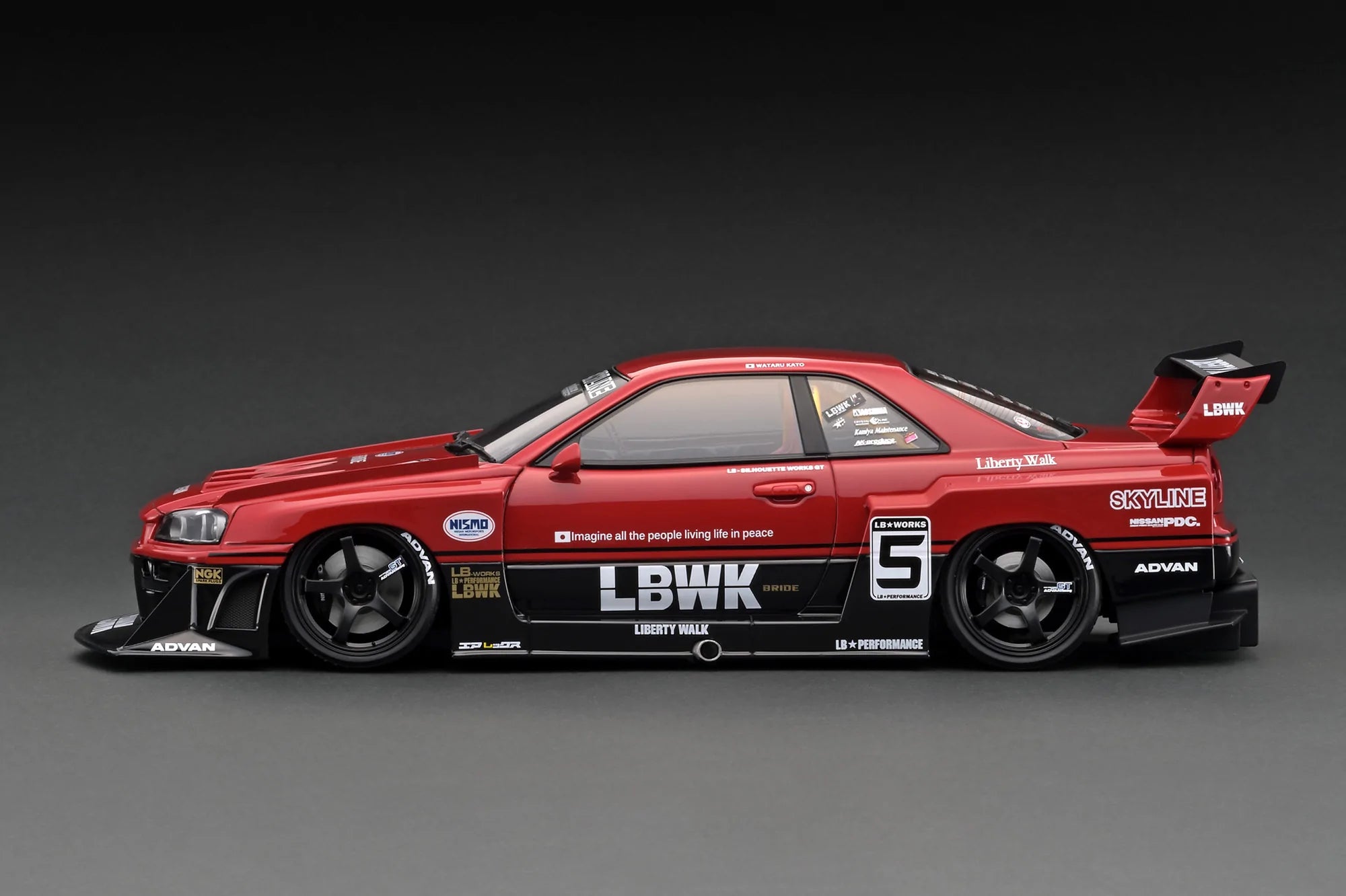 1:18 Scale Nissan Skyline ER34 LBWK Super Silhouette Diecast Model Car - Red & Black with Detailed Engine Display - Perfect for Collectors & Racing Enthusiasts