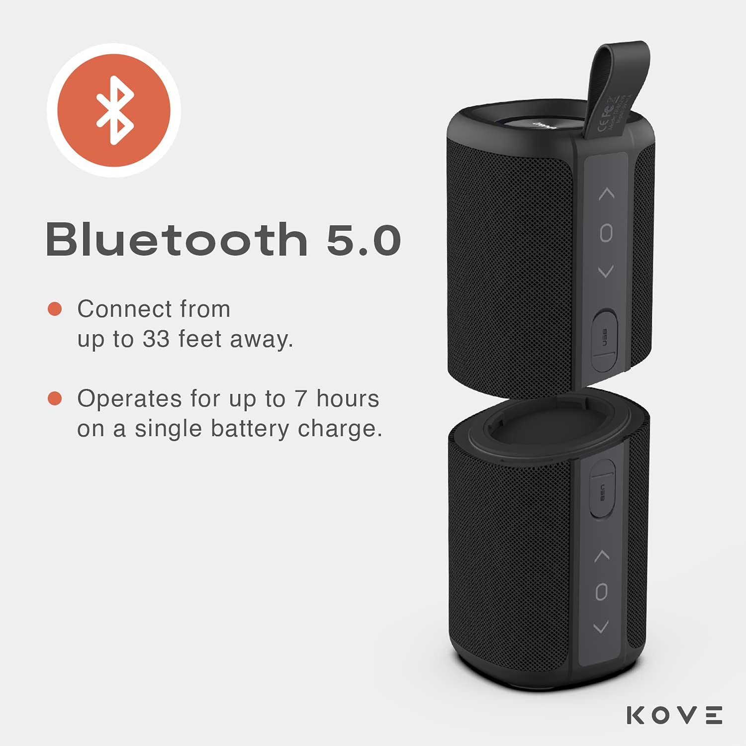 KOVE Commuter 2 Bluetooth Speaker - Portable Wireless Speaker with HD Sound, Deep Bass, Built-in Mic & IPX7 Waterproof for Home, Outdoor, Travel | Perfect for Pool Parties, Camping & Beach Adventures