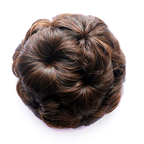 NAVMAV Hair Bun Extensions - Messy Wavy Curly Donut Chignon for Bridal & Wedding Hairstyles - Golden Highlight - Perfect for Updos, Prom, and Special Occasions