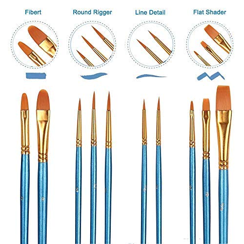 10-Piece Paint Brush Set with 10 Paint Palette Trays - Professional & Kids Art Supplies for Watercolor, Acrylic, Oil Painting - Perfect for Artists, Students, Classroom & DIY Craft Projects