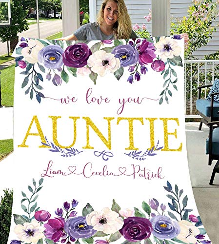 Personalized Blanket for Aunt - Custom 'We Love You' Throw with Grandkids' Names | Cozy Gift for Grandma | Perfect for Family Movie Nights & Nursery Decor