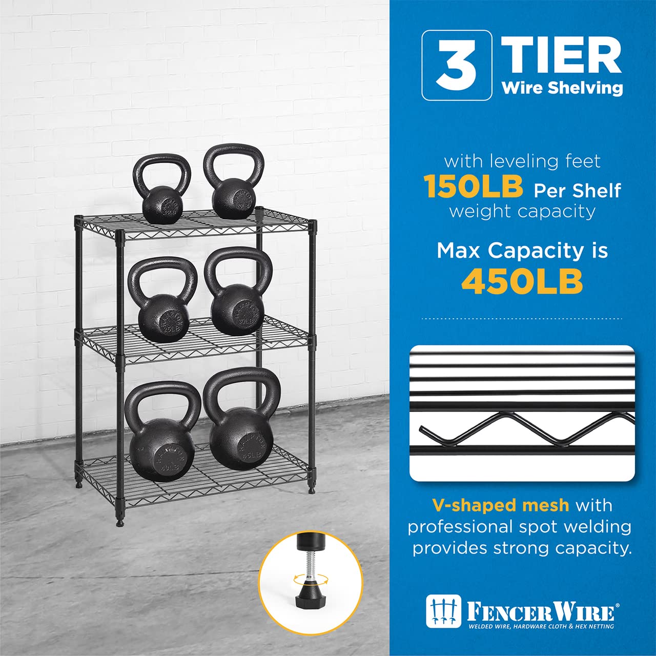 3/4/5-Tier Adjustable Height Black Steel Wire Shelving Unit - Heavy Duty Garage Storage Organizer with Leveling Feet for Home, Office, Warehouse & Commercial Use