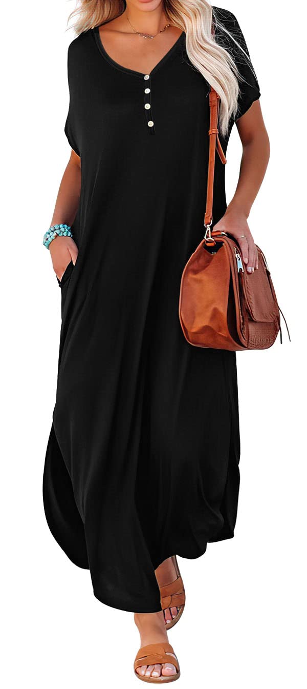 GRECERELLE Women's Summer Casual Long Sleeveless Maxi Dress with Double Slit - Perfect for Beach Vacation, Party & Date Night Outfits